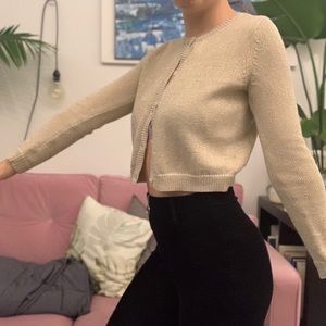 Gold Cropped Button Up Cardigan